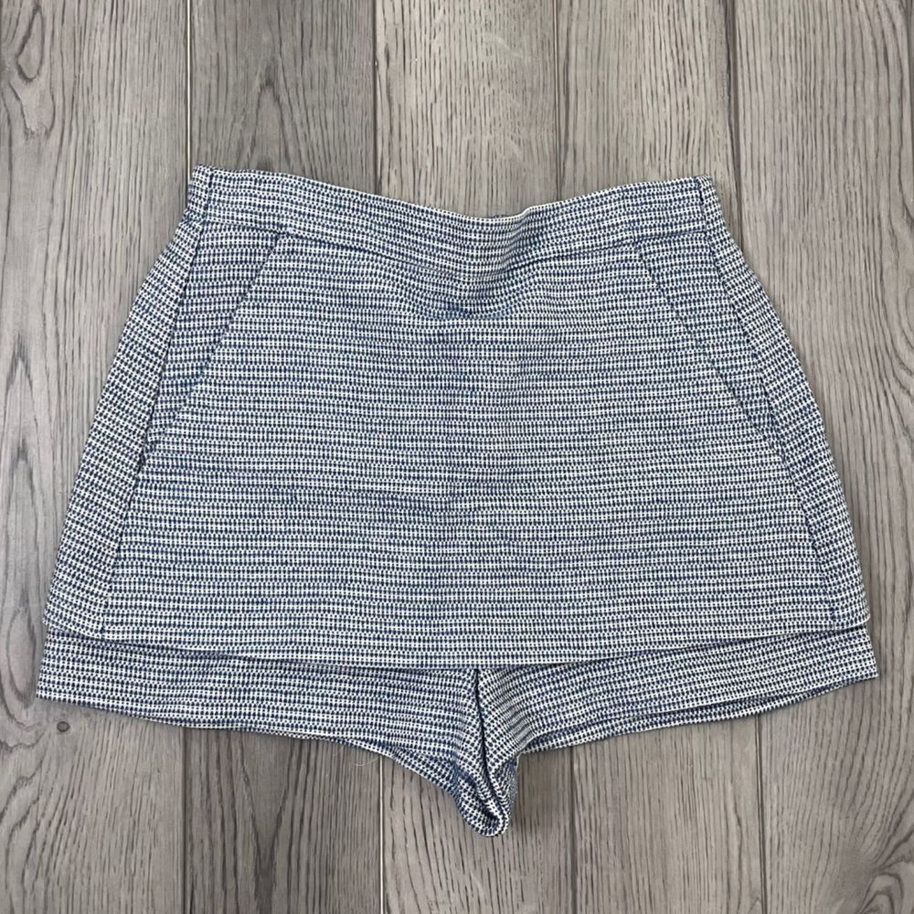 Maje Size L Blue Marl Tweed Skirt Shorts High Rise Cotton Skort Academia Preppy